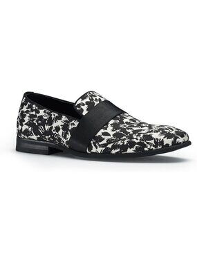 Men's Black Floral Synthetic Classic Penny Loafers & Slip-On Dress Shoes